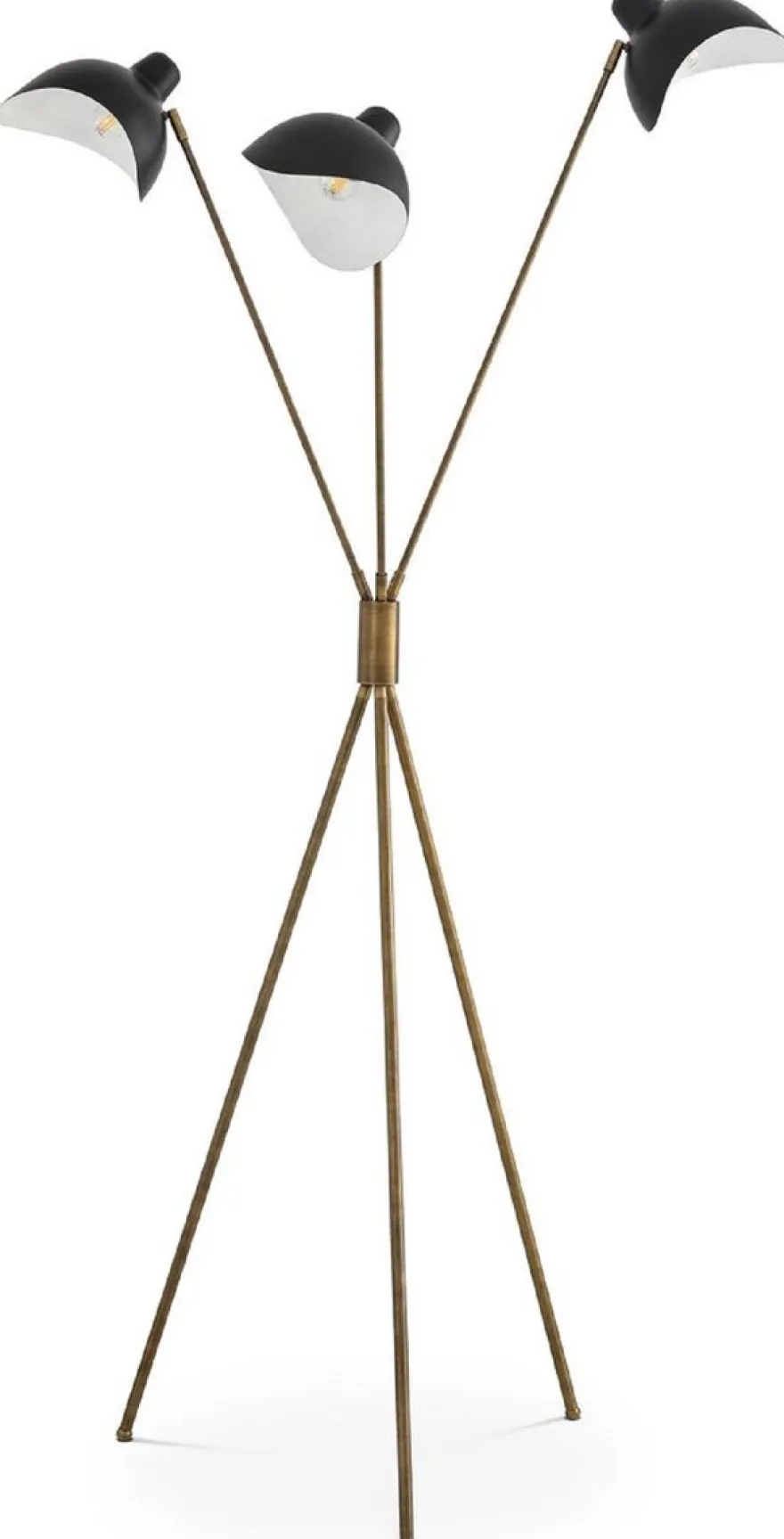Casa Padrino Luxus Stehleuchte Antik Messingfarben / Schwarz 87 x 87 x H. 180 cm - Elegante Dreibein Stehlampe im 50er Jahre Stil - Luxus Kollektion