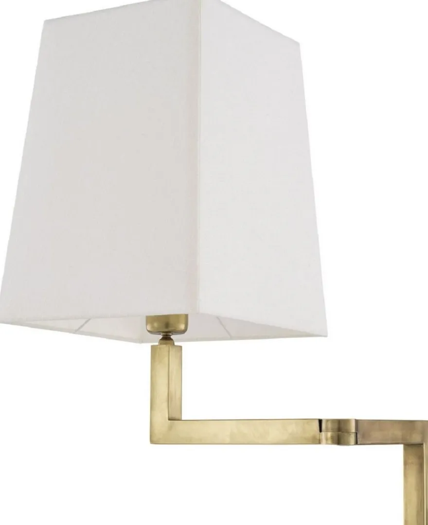 Casa Padrino Luxus Stehleuchte Vintage Messingfarben / Weiß H. 172,5 cm - Edle Stehlampe mit Schwenkarm und Lampenschirm - Luxus Qualität
