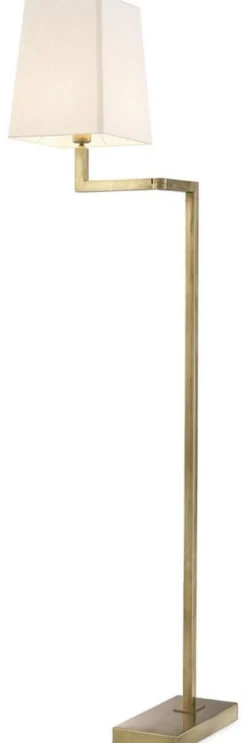 Casa Padrino Luxus Stehleuchte Vintage Messingfarben / Weiß H. 172,5 cm - Edle Stehlampe mit Schwenkarm und Lampenschirm - Luxus Qualität
