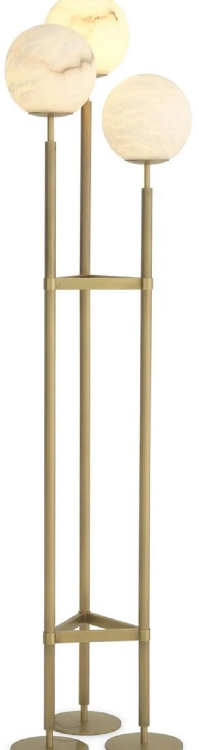 Casa Padrino Luxus Stehleuchte Antik Messing / Alabaster 42,5 x 37 x H. 172 cm - Moderne Stehlampe mit runden Alabaster Lampenschirmen - Luxus Leuchten