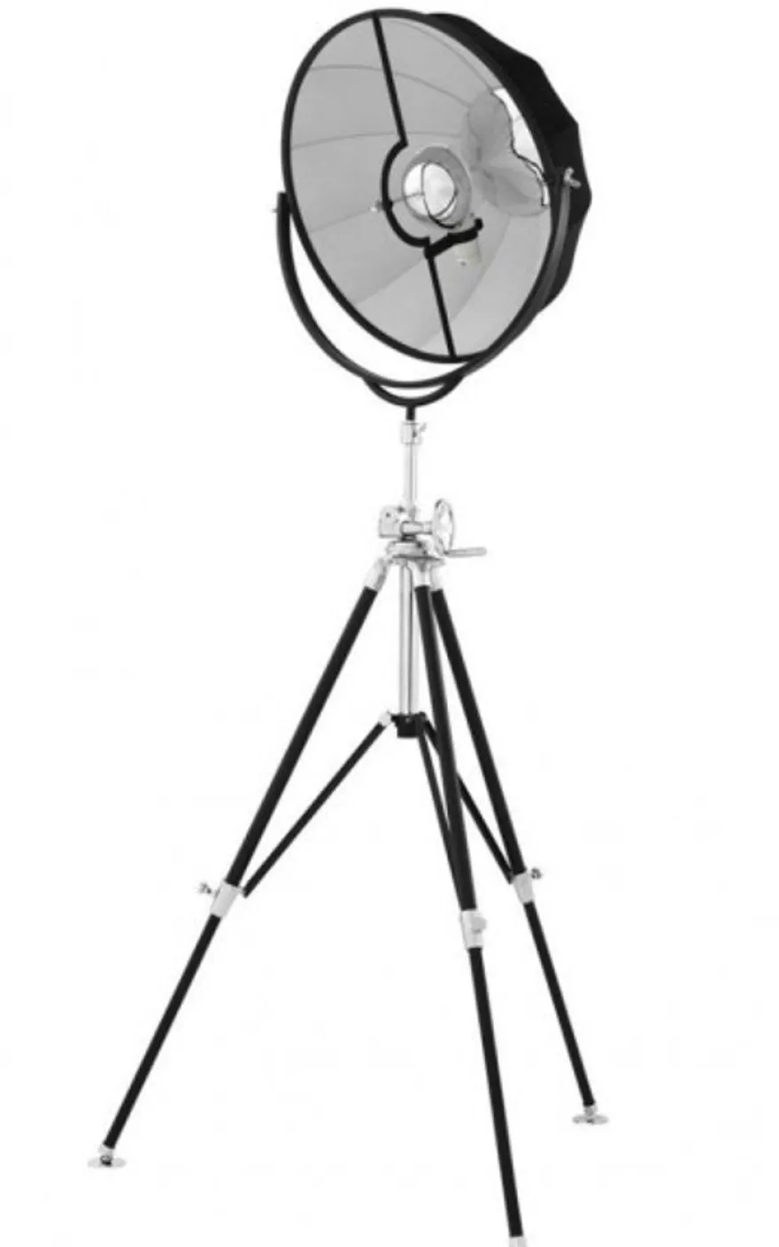 Casa Padrino Luxus Stehleuchte Schwarz - Massive Designer Leuchte aus Nickel und Baumwolle, Durchmesser 80 cm, Höhe 178-203 cm