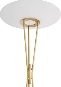 Casa Padrino Luxus Stehleuchte Antik Messingfarben / Beige / Weiß Ø 70 x H. 185 cm - Moderne Stahl Stahlampe mit Travertin Naturstein Lampenfuß und rundem Glas Lampenschirm - Luxus Kollektion