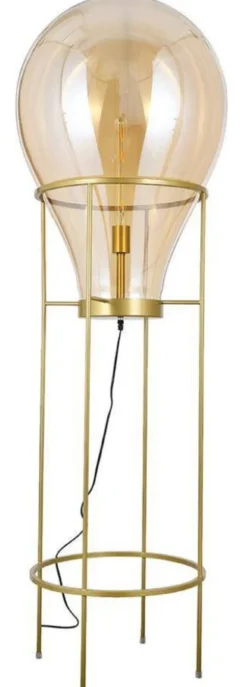 Casa Padrino Luxus Stehleuchte Bernstein / Gold Ø 50 x H. 158 cm - Runde Metall Stehleuchte mit Glas Lampenschirm - Luxus Stehleuchten - Luxus Leuchten - Luxus Interior