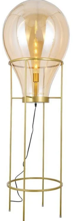 Casa Padrino Luxus Stehleuchte Bernstein / Gold Ø 50 x H. 158 cm - Runde Metall Stehleuchte mit Glas Lampenschirm - Luxus Stehleuchten - Luxus Leuchten - Luxus Interior
