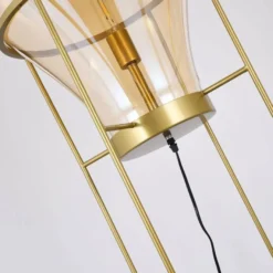 Casa Padrino Luxus Stehleuchte Bernstein / Gold Ø 50 x H. 158 cm - Runde Metall Stehleuchte mit Glas Lampenschirm - Luxus Stehleuchten - Luxus Leuchten - Luxus Interior