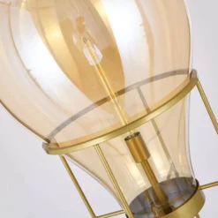 Casa Padrino Luxus Stehleuchte Bernstein / Gold Ø 50 x H. 158 cm - Runde Metall Stehleuchte mit Glas Lampenschirm - Luxus Stehleuchten - Luxus Leuchten - Luxus Interior