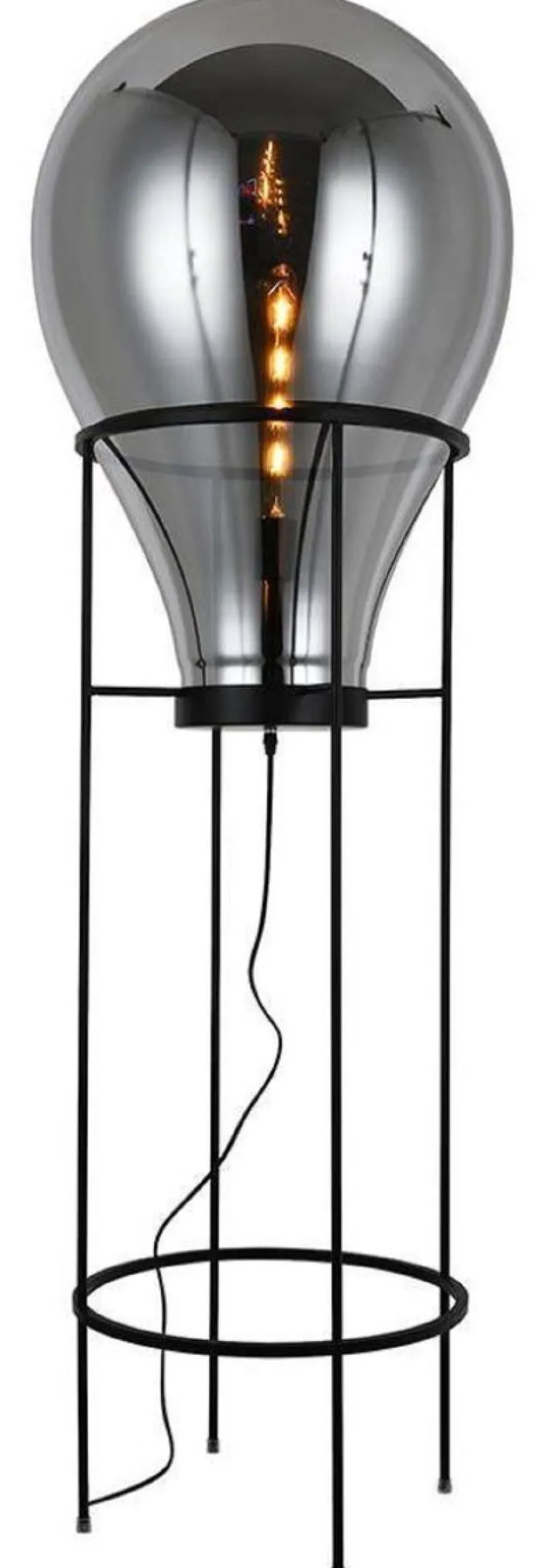 Casa Padrino Luxus Stehleuchte Grau / Schwarz Ø 50 x H. 158 cm - Runde Metall Stehleuchte mit Glas Lampenschirm - Luxus Stehleuchten - Luxus Leuchten - Luxus Interior