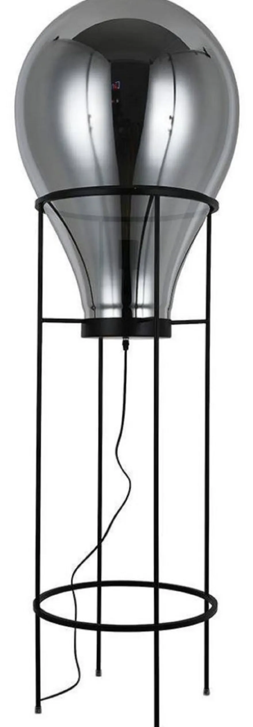 Casa Padrino Luxus Stehleuchte Grau / Schwarz Ø 50 x H. 158 cm - Runde Metall Stehleuchte mit Glas Lampenschirm - Luxus Stehleuchten - Luxus Leuchten - Luxus Interior