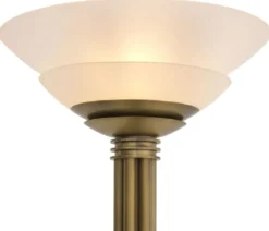 Casa Padrino Luxus Stehleuchte Antik Messingfarben / Weiß Ø 60 x H. 195 cm - Runde Metall Stehleuchte mit Glas Lampenschirm - Luxus Kollektion