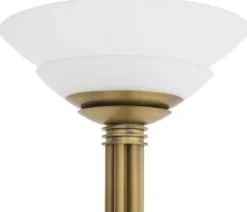 Casa Padrino Luxus Stehleuchte Antik Messingfarben / Weiß Ø 60 x H. 195 cm - Runde Metall Stehleuchte mit Glas Lampenschirm - Luxus Kollektion