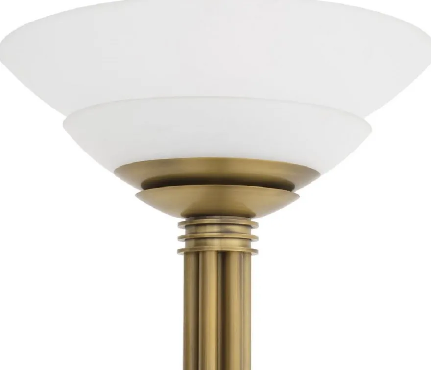 Casa Padrino Luxus Stehleuchte Antik Messingfarben / Weiß Ø 60 x H. 195 cm - Runde Metall Stehleuchte mit Glas Lampenschirm - Luxus Kollektion