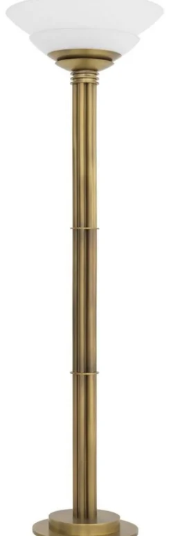 Casa Padrino Luxus Stehleuchte Antik Messingfarben / Weiß Ø 60 x H. 195 cm - Runde Metall Stehleuchte mit Glas Lampenschirm - Luxus Kollektion