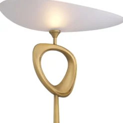 Casa Padrino Luxus Stehleuchte Antik Messingfarben / Schwarz / Weiß 61 x 35 x H. 181,5 cm - Messing Stehleuchte mit Glas Lampenschirm und Marmorsockel - Luxus Kollektion