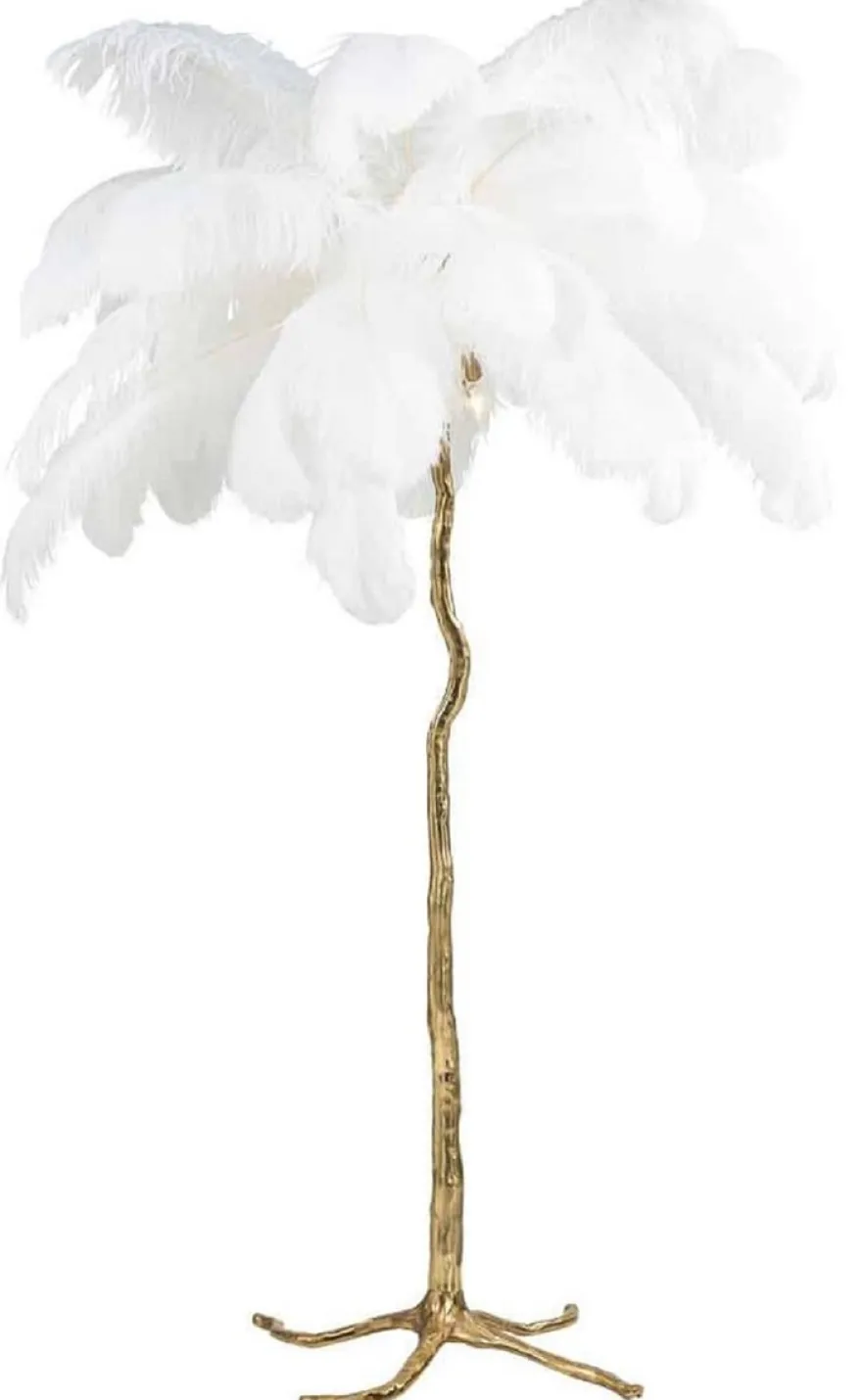 Casa Padrino Luxus Stehleuchte Palme Weiß / Gold 110 x 110 x H. 175 cm - Moderne Stehlampe im Palmen Design - Luxus Leuchten - Luxus Qualität