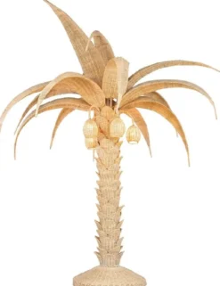 Casa Padrino Luxus Stehleuchte Palme Naturfarben Ø 260 x H. 280 cm - Rattan Stehlampe im Palmen Design - Wohnzimmer Stehleuchte - Luxus Leuchten - Luxus Stehleuchten