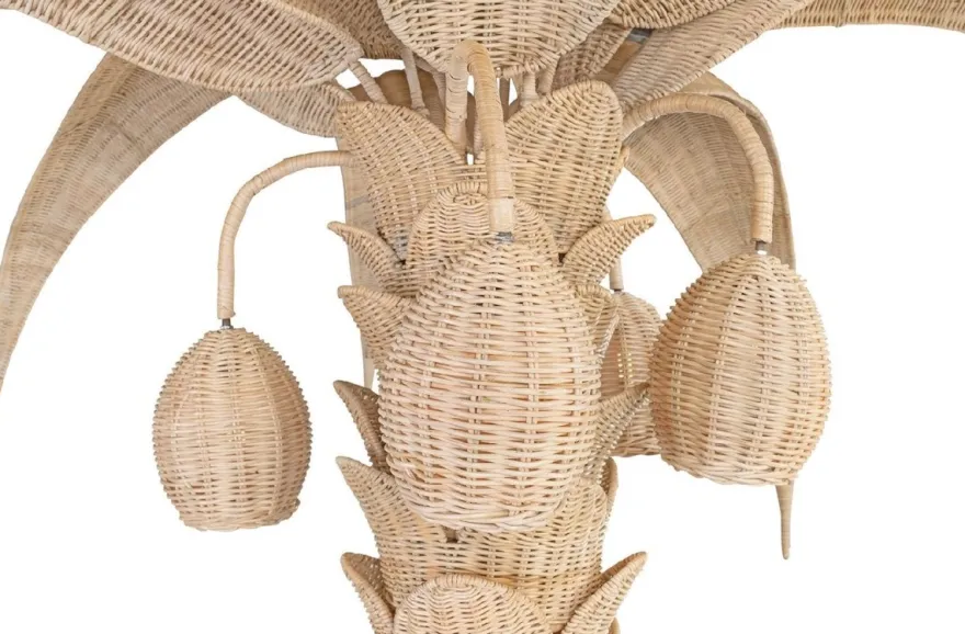 Casa Padrino Luxus Stehleuchte Palme Naturfarben Ø 260 x H. 280 cm - Rattan Stehlampe im Palmen Design - Wohnzimmer Stehleuchte - Luxus Leuchten - Luxus Stehleuchten