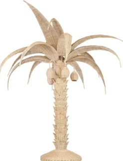 Casa Padrino Luxus Stehleuchte Palme Naturfarben Ø 260 x H. 280 cm - Rattan Stehlampe im Palmen Design - Wohnzimmer Stehleuchte - Luxus Leuchten - Luxus Stehleuchten