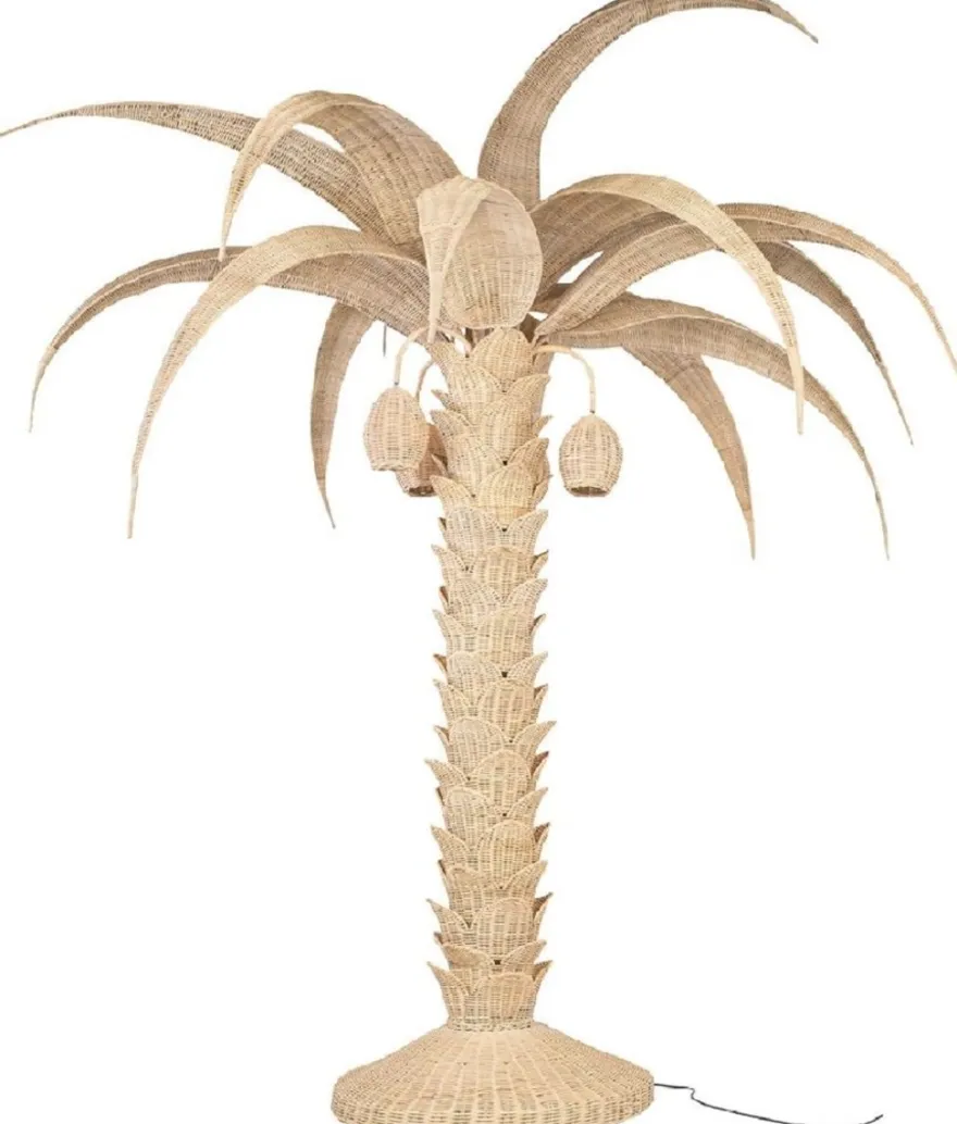 Casa Padrino Luxus Stehleuchte Palme Naturfarben Ø 260 x H. 280 cm - Rattan Stehlampe im Palmen Design - Wohnzimmer Stehleuchte - Luxus Leuchten - Luxus Stehleuchten