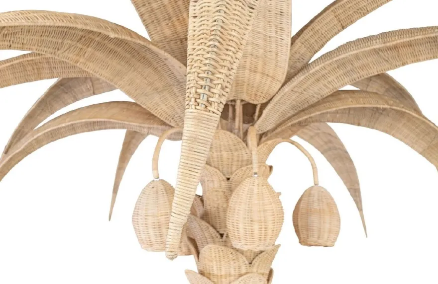 Casa Padrino Luxus Stehleuchte Palme Naturfarben Ø 260 x H. 280 cm - Rattan Stehlampe im Palmen Design - Wohnzimmer Stehleuchte - Luxus Leuchten - Luxus Stehleuchten