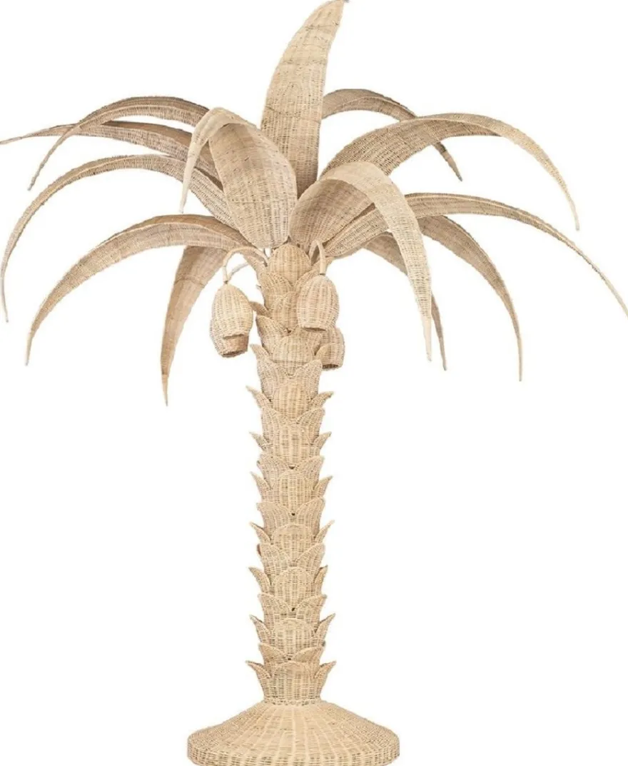 Casa Padrino Luxus Stehleuchte Palme Naturfarben Ø 260 x H. 280 cm - Rattan Stehlampe im Palmen Design - Wohnzimmer Stehleuchte - Luxus Leuchten - Luxus Stehleuchten