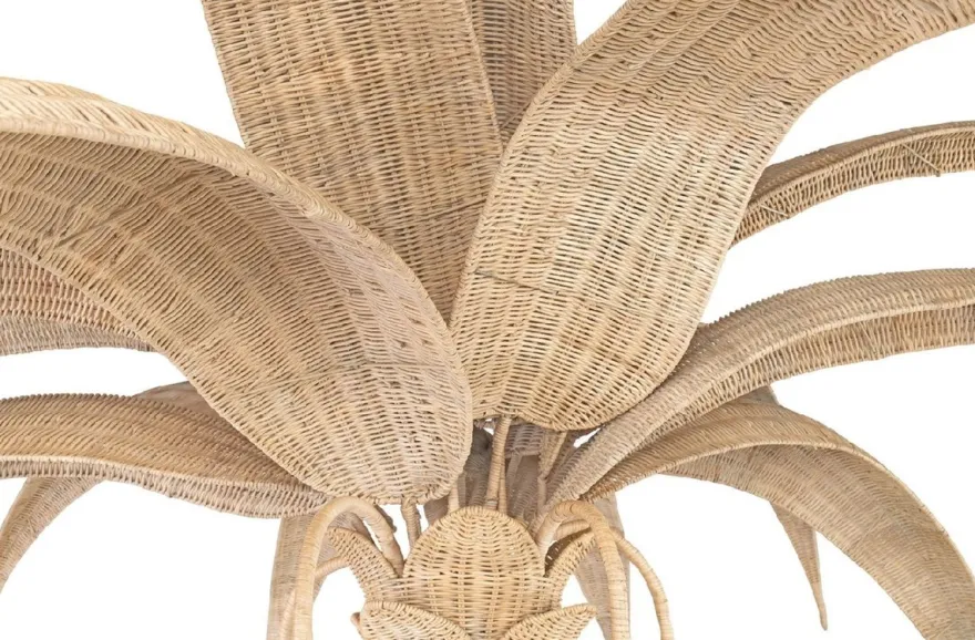 Casa Padrino Luxus Stehleuchte Palme Naturfarben Ø 260 x H. 280 cm - Rattan Stehlampe im Palmen Design - Wohnzimmer Stehleuchte - Luxus Leuchten - Luxus Stehleuchten