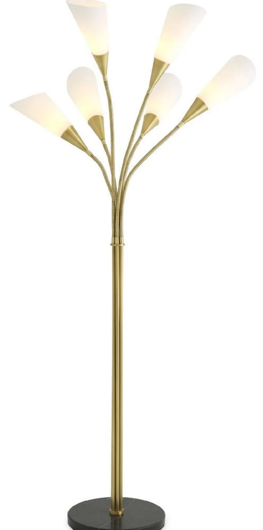 Casa Padrino Luxus Stehleuchte Antik Messingfarben / Schwarz / Weiß Ø 140 x H. 188 cm - Moderne Metall Stehleuchte mit Marmorsockel und 6 flexilblen Armen - Luxus Kollektion