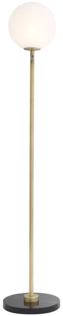Casa Padrino Luxus Stehleuchte Antik Messingfarben / Schwarz / Weiß 39 x 30 x H. 159 cm - Moderne Metall Stehlampe mit Marmorfuss und rundem Glas Lampenschirm - Luxus Qualität