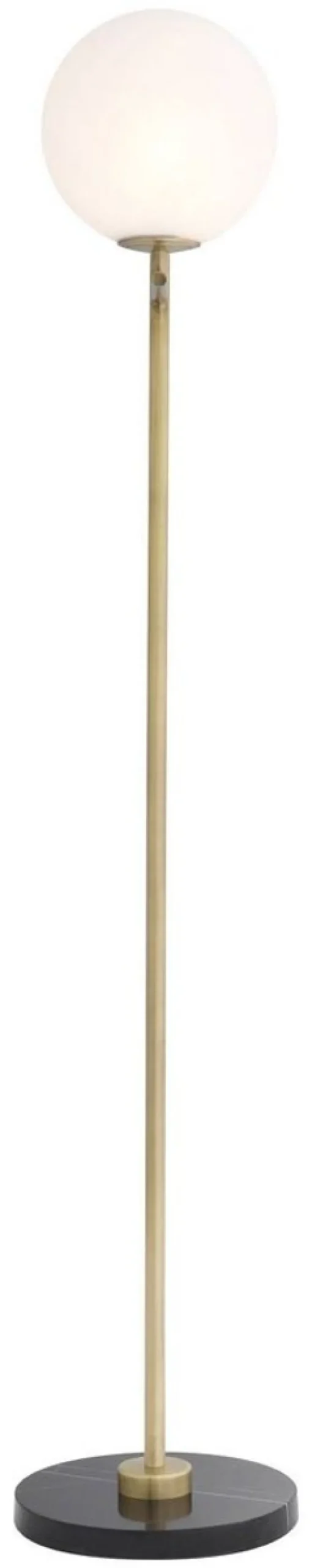 Casa Padrino Luxus Stehleuchte Antik Messingfarben / Schwarz / Weiß 39 x 30 x H. 159 cm - Moderne Metall Stehlampe mit Marmorfuss und rundem Glas Lampenschirm - Luxus Qualität