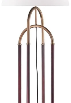 Casa Padrino Luxus Stehleuchte Antik Messingfarben / Braun / Weiß Ø 50,8 x H. 172,7 cm - Edle Metall Leuchte mit hochwertigem Leder und Leinen Lampenschirm - Luxus Qualität
