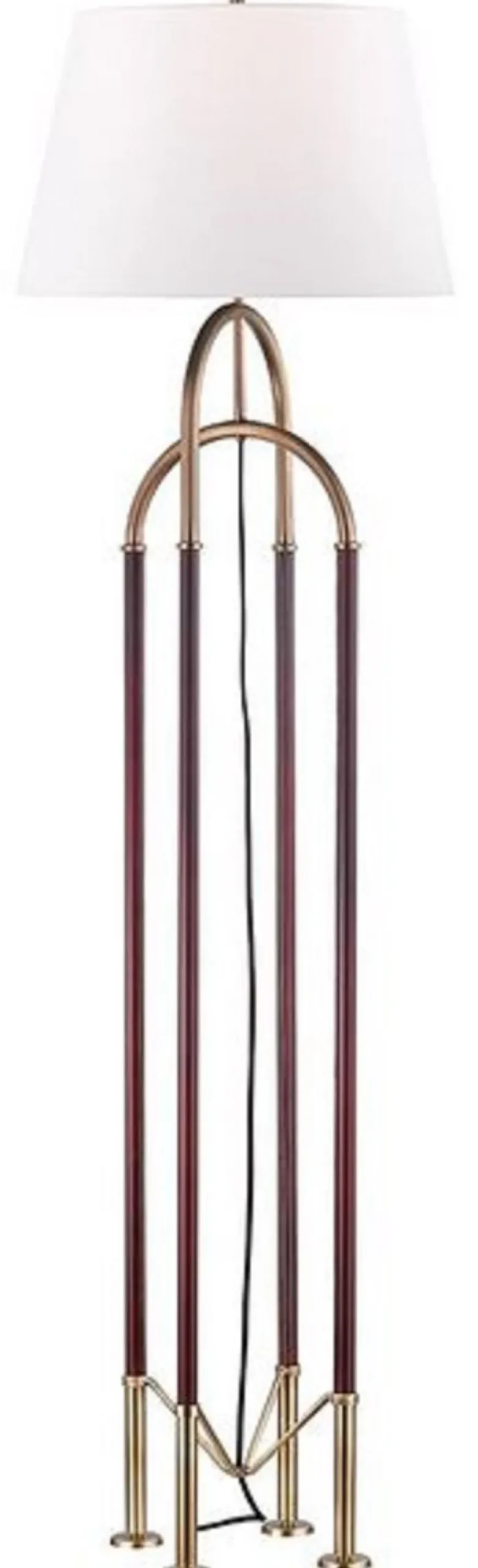 Casa Padrino Luxus Stehleuchte Antik Messingfarben / Braun / Weiß Ø 50,8 x H. 172,7 cm - Edle Metall Leuchte mit hochwertigem Leder und Leinen Lampenschirm - Luxus Qualität