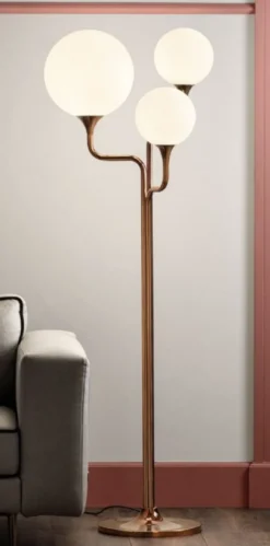 Casa Padrino Luxus Stehleuchte Kupfer / Beige 52 x 45 x H. 170 cm - Metall Stehlampe mit Glas Lampenschirmen - Luxus Stehleuchten - Luxus Qualität - Made in Italy