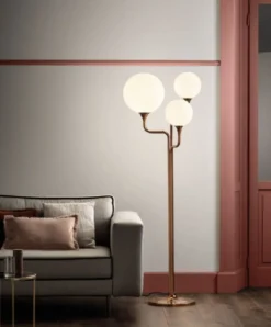 Casa Padrino Luxus Stehleuchte Kupfer / Beige 52 x 45 x H. 170 cm - Metall Stehlampe mit Glas Lampenschirmen - Luxus Stehleuchten - Luxus Qualität - Made in Italy