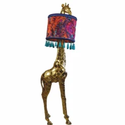 Casa Padrino Luxus Stehleuchte Giraffe mit Lampenschirm Gold / Bunt H. 171 cm