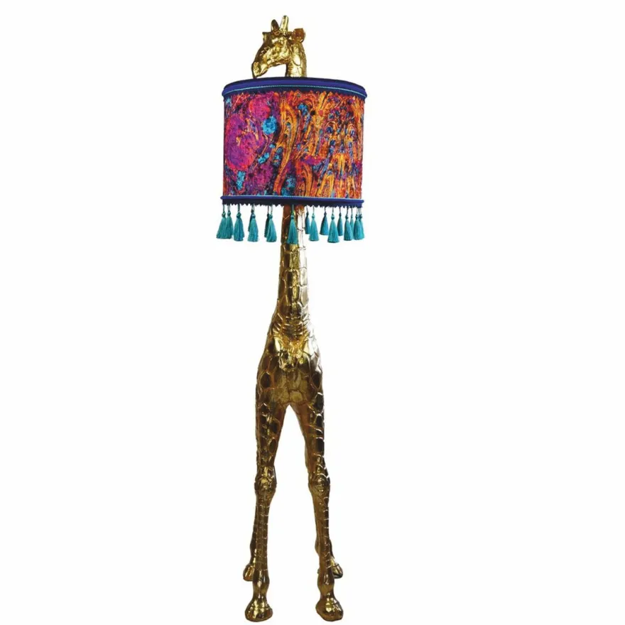 Casa Padrino Luxus Stehleuchte Giraffe mit Lampenschirm Gold / Bunt H. 171 cm