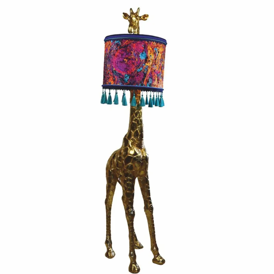 Casa Padrino Luxus Stehleuchte Giraffe mit Lampenschirm Gold / Bunt H. 171 cm
