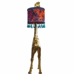Casa Padrino Luxus Stehleuchte Giraffe mit Lampenschirm Gold / Bunt H. 171 cm