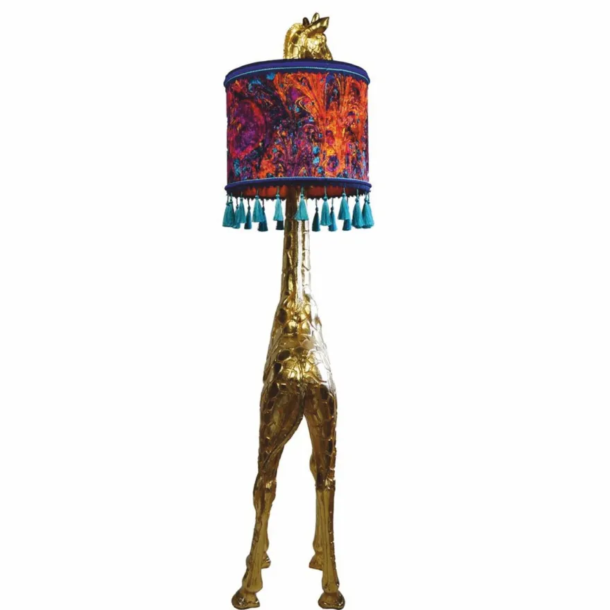 Casa Padrino Luxus Stehleuchte Giraffe mit Lampenschirm Gold / Bunt H. 171 cm