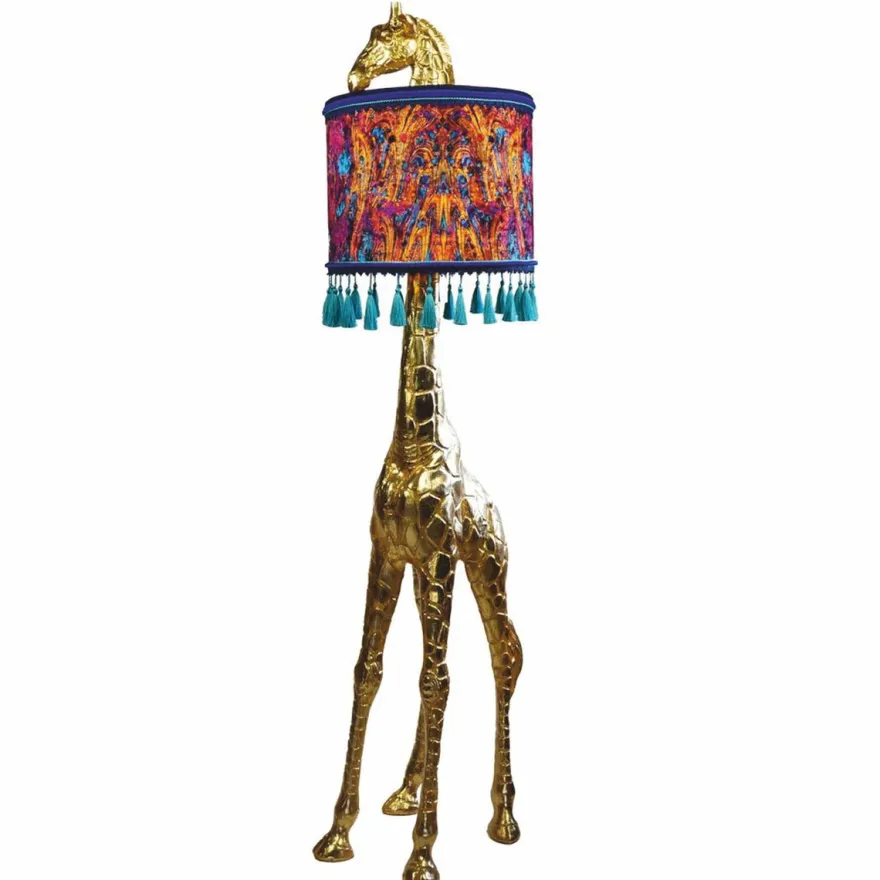 Casa Padrino Luxus Stehleuchte Giraffe mit Lampenschirm Gold / Bunt H. 171 cm
