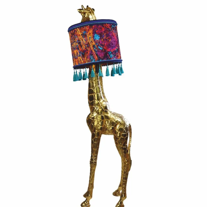 Casa Padrino Luxus Stehleuchte Giraffe mit Lampenschirm Gold / Bunt H. 171 cm