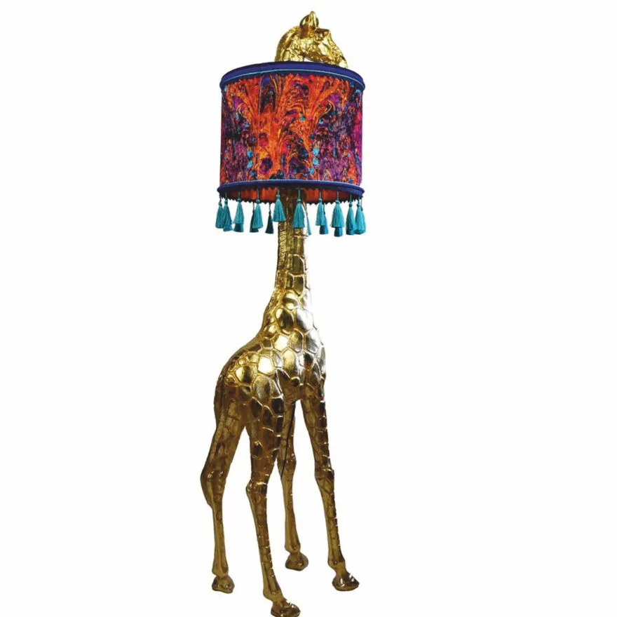 Casa Padrino Luxus Stehleuchte Giraffe mit Lampenschirm Gold / Bunt H. 171 cm