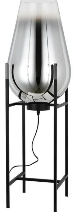 Casa Padrino Luxus Stehleuchte Silber / Schwarz 30 x 30 x H. 97 cm - Metall Stehleuchte mit Glas Lampenschirm - Luxus Stehleuchten - Luxus Leuchten - Luxus Interior