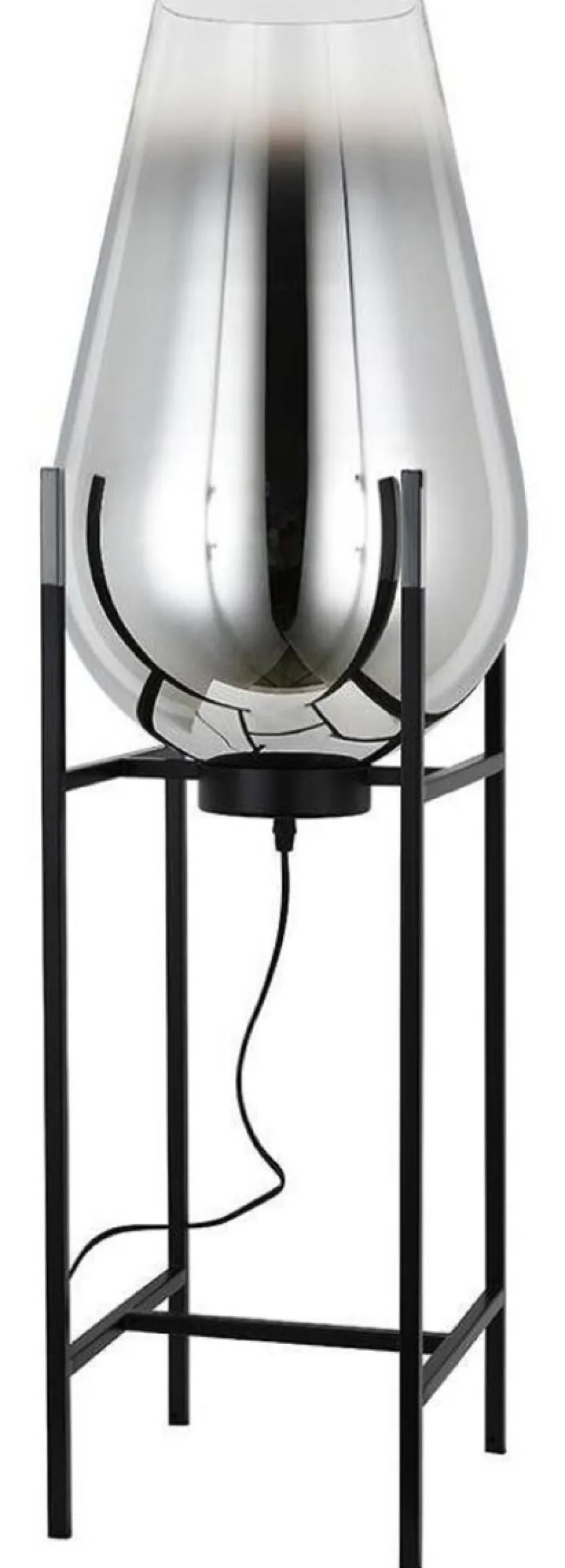 Casa Padrino Luxus Stehleuchte Silber / Schwarz 30 x 30 x H. 97 cm - Metall Stehleuchte mit Glas Lampenschirm - Luxus Stehleuchten - Luxus Leuchten - Luxus Interior