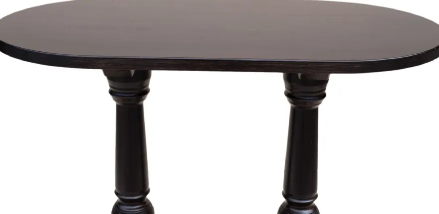 Casa Padrino Luxus Stehtisch mit Fußstütze Dunkelbraun 135 x 75 x H. 110 cm - Ovaler Massivholz Tisch - Ovaler Massivholz Bartisch - Massivholz Möbel - Bar Möbel - Gastronomie Möbel