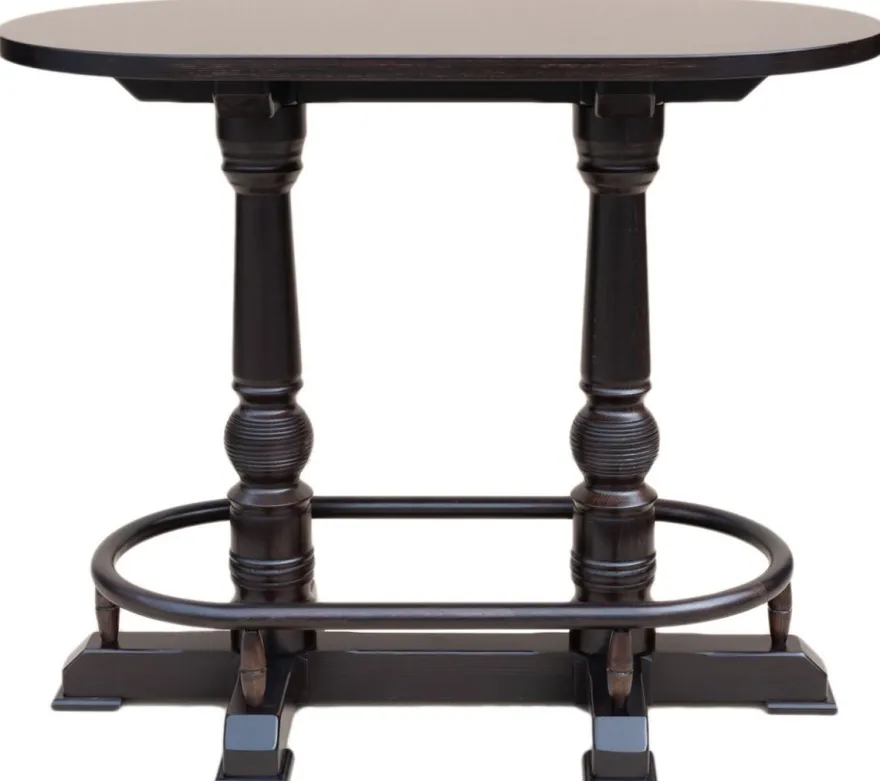 Casa Padrino Luxus Stehtisch mit Fußstütze Dunkelbraun 135 x 75 x H. 110 cm - Ovaler Massivholz Tisch - Ovaler Massivholz Bartisch - Massivholz Möbel - Bar Möbel - Gastronomie Möbel