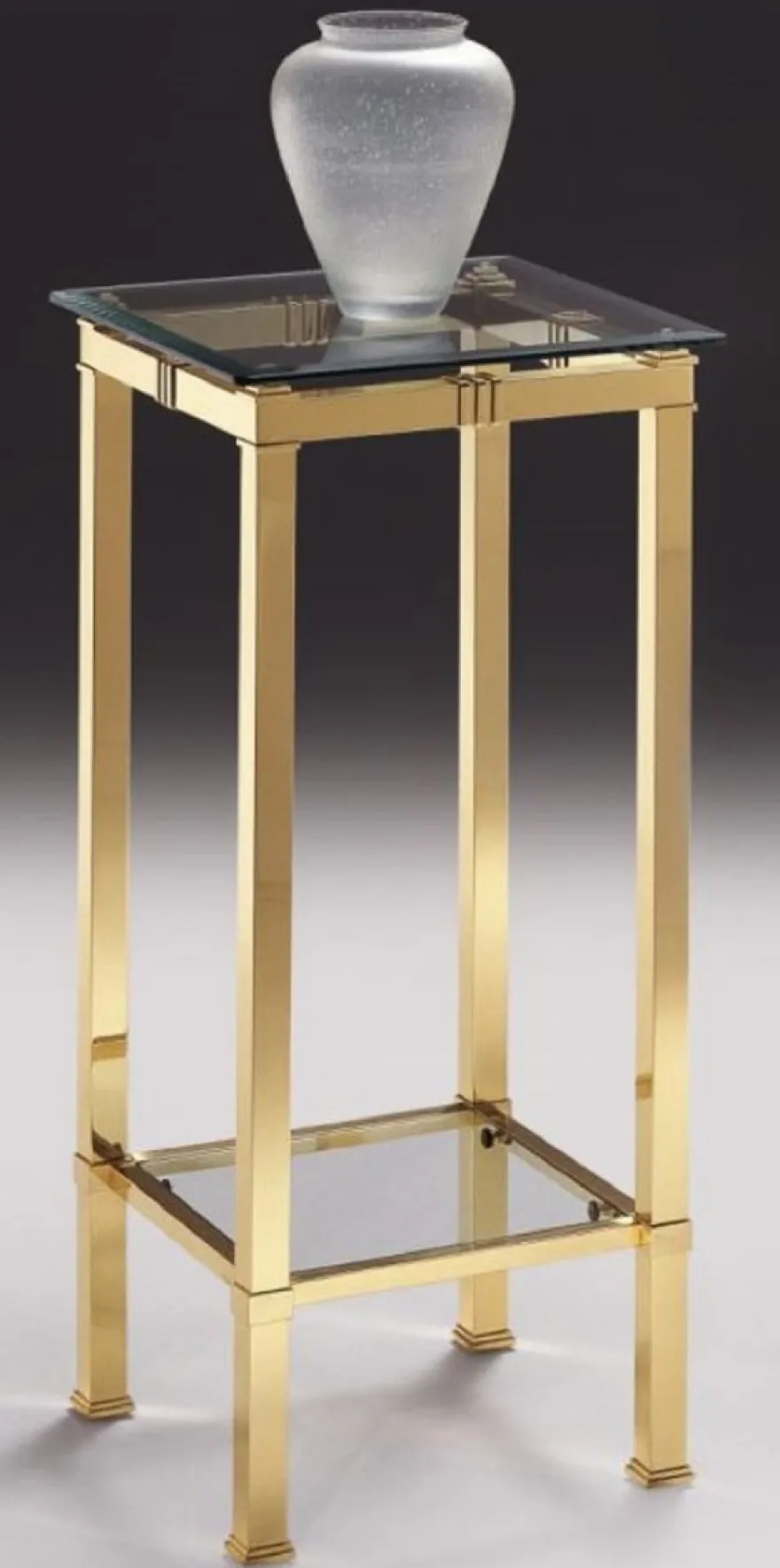 Casa Padrino Luxus Säule Messingfarben 39 x 39 x H. 85 cm - Edler Messing Beistelltisch mit Glasplatten - Wohnzimmer Möbel - Luxus Qualität