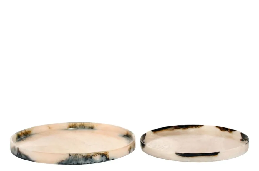 Casa Padrino Luxus Tablett 2er Set Schwarz / Cremeweiß - 2 dekorative Tabletts aus Kunstharz in transparenter Optik - Luxus Deko Accessoires