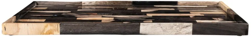 Casa Padrino Luxus Tablett Mehrfarbig 40 x 25 x H. 2 cm - Serviertablett aus versteinertem Holz