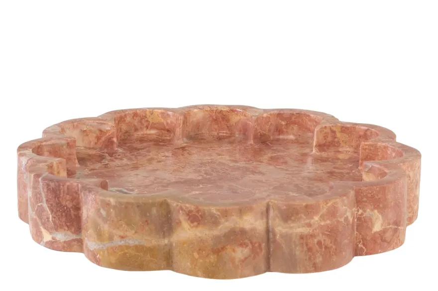 Casa Padrino Luxus Tablett Rosa Ø 25 x H. 4 cm - Rundes Tablett Petal aus hochwertigem Pink Kalipare Marmor - Luxus Deko Accessoires