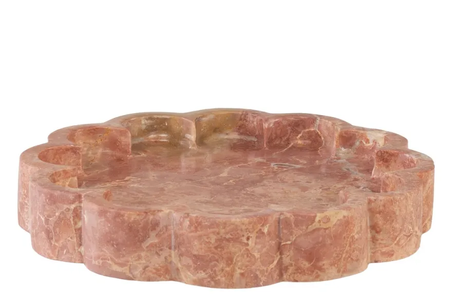 Casa Padrino Luxus Tablett Rosa Ø 25 x H. 4 cm - Rundes Tablett Petal aus hochwertigem Pink Kalipare Marmor - Luxus Deko Accessoires