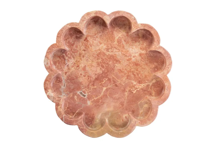 Casa Padrino Luxus Tablett Rosa Ø 25 x H. 4 cm - Rundes Tablett Petal aus hochwertigem Pink Kalipare Marmor - Luxus Deko Accessoires